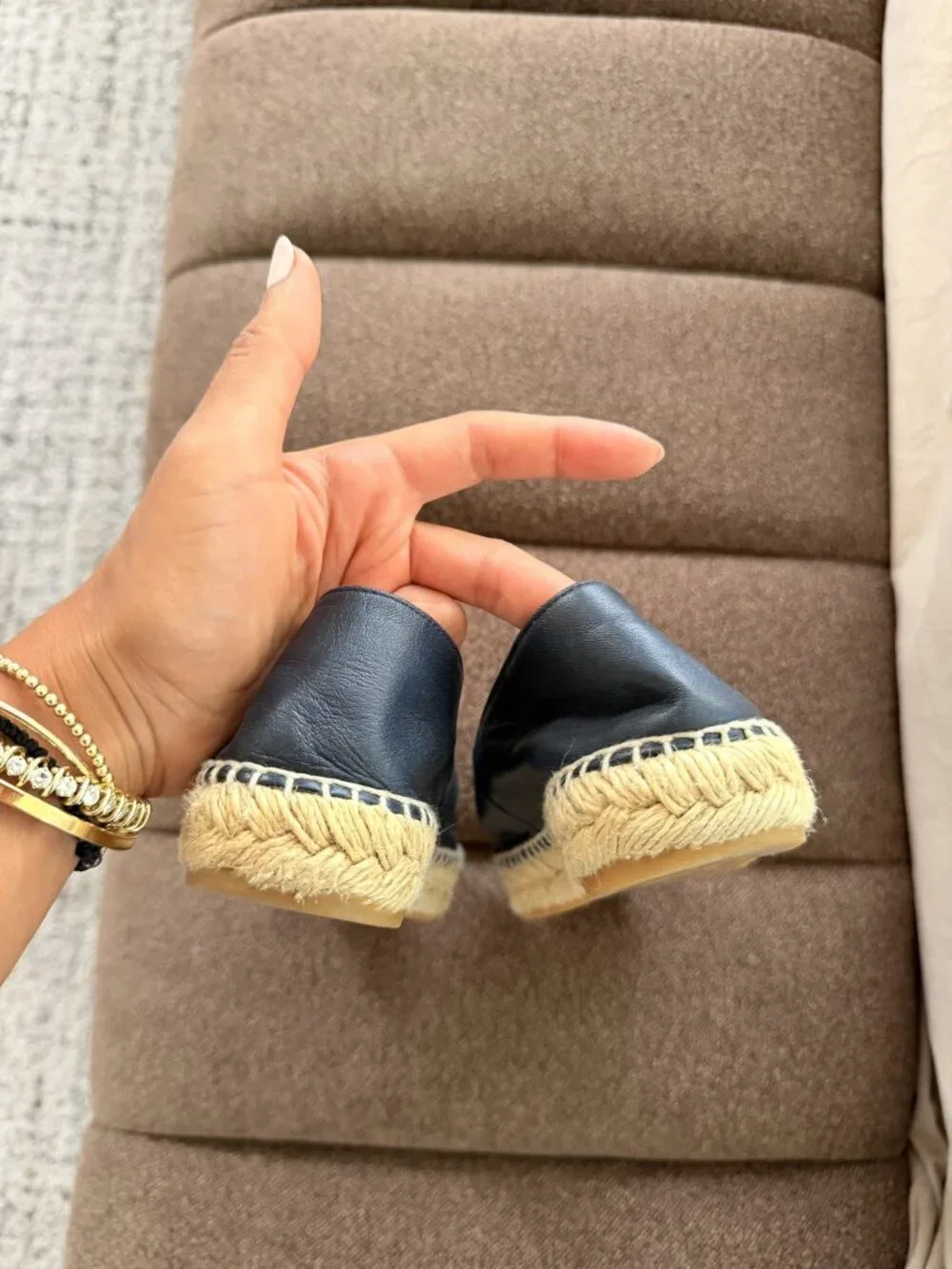 Chanel Espadrilles Navy Leather Black Cap Toe 36